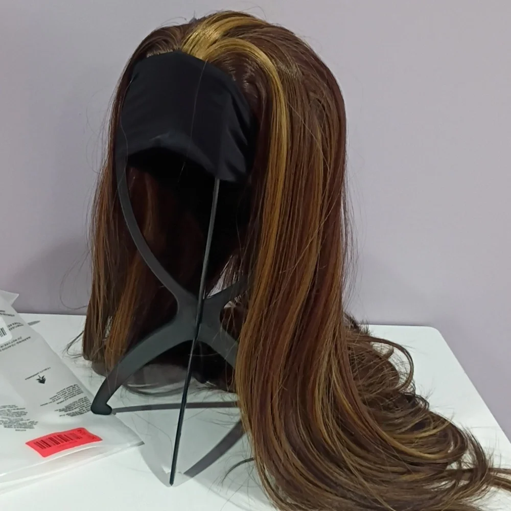 20” Straight Headband Wig • Brown Highlight • Put-On-and-Go Synthetic Wig (4/27)